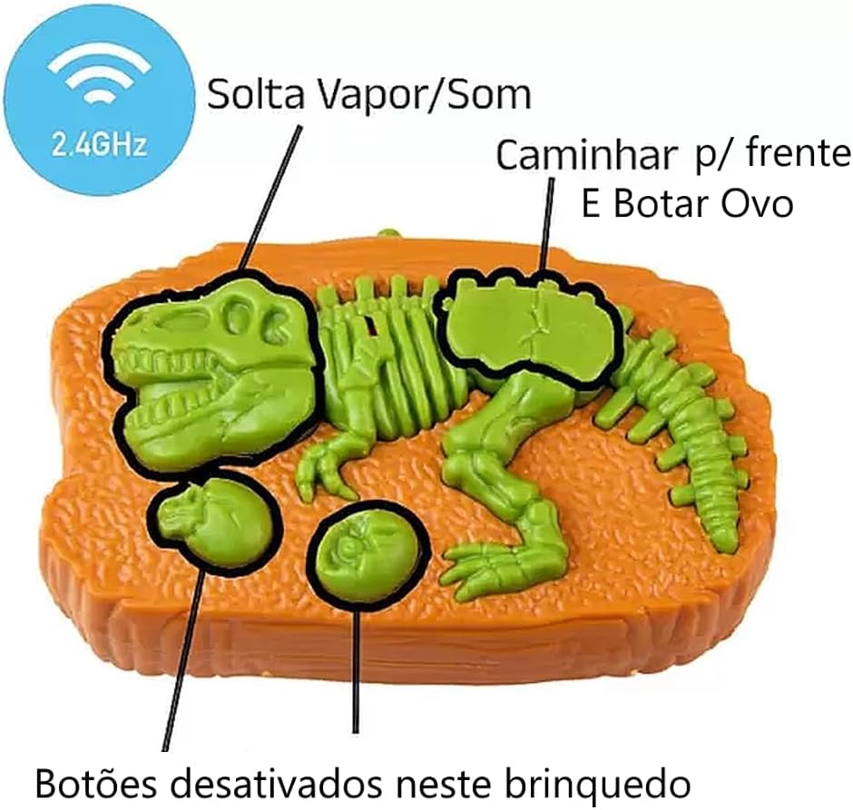Dino Tiranossauro Rex de Controle Remoto com 40cm Bota Ovo e Solta Fumaça