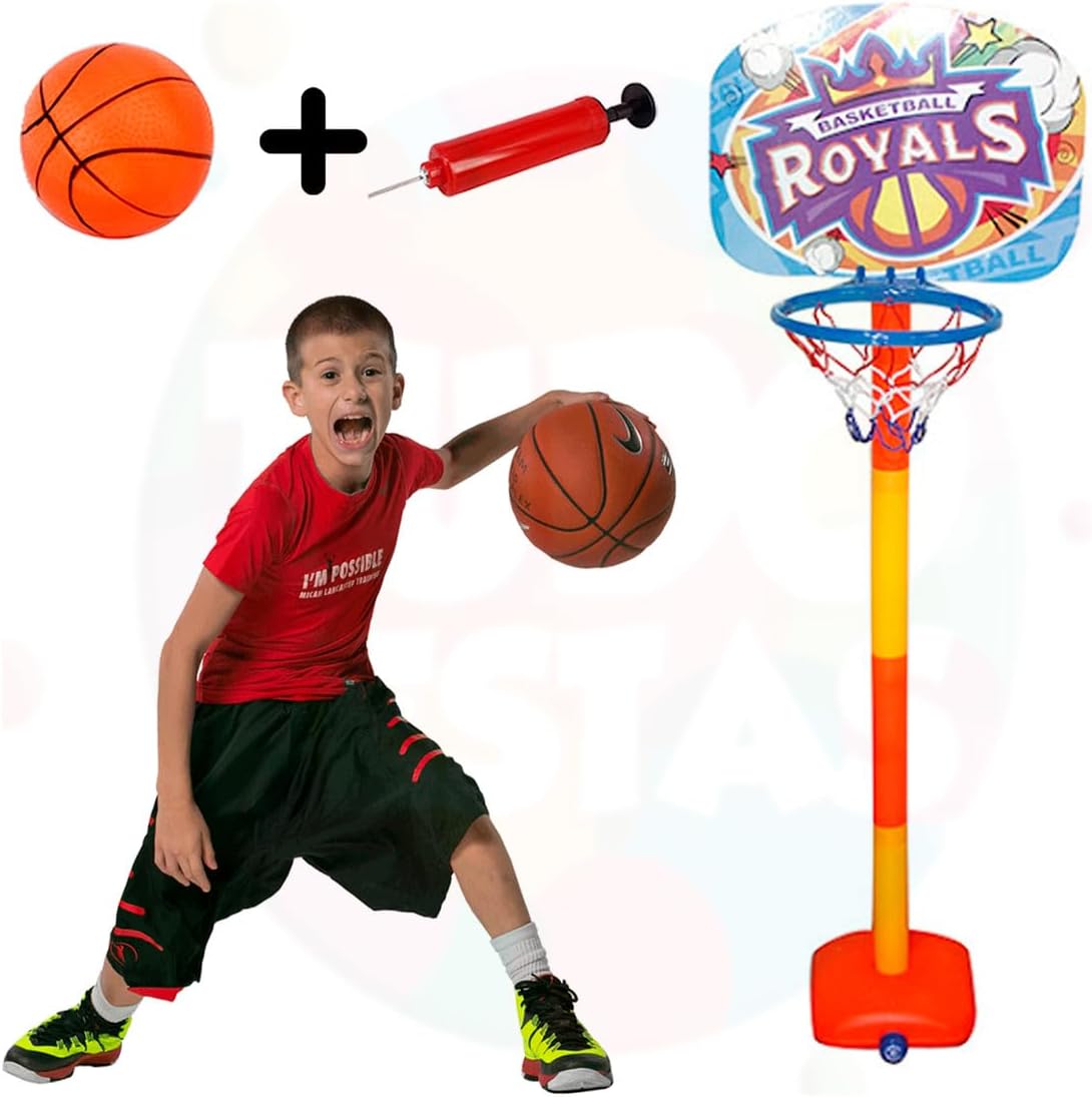 Kit Basquete Infantil Royals com Tabela, Suporte Ajustável, Bola e Bomba de Ar