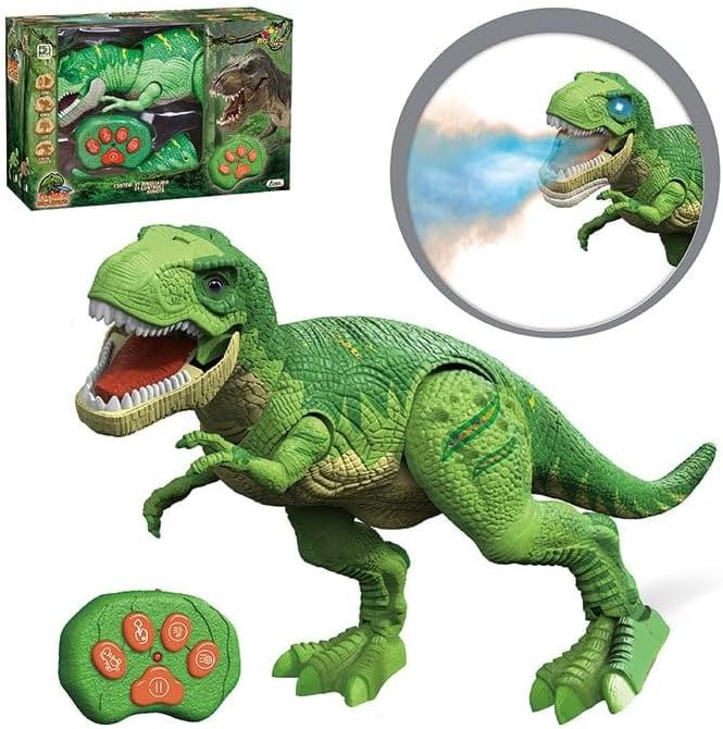 Dinossauro T-Rex de Controle Remoto Multifuncional, Verde, Brinquedo Eletrônico com Som e Luz, Controles de som e movimento