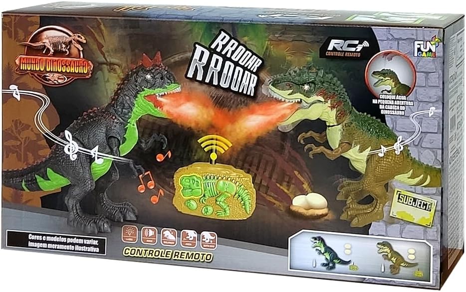 Dino Tiranossauro Rex de Controle Remoto com 40cm Bota Ovo e Solta Fumaça