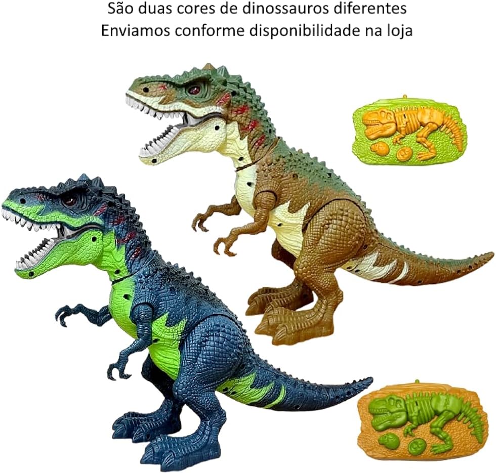 Dino Tiranossauro Rex de Controle Remoto com 40cm Bota Ovo e Solta Fumaça