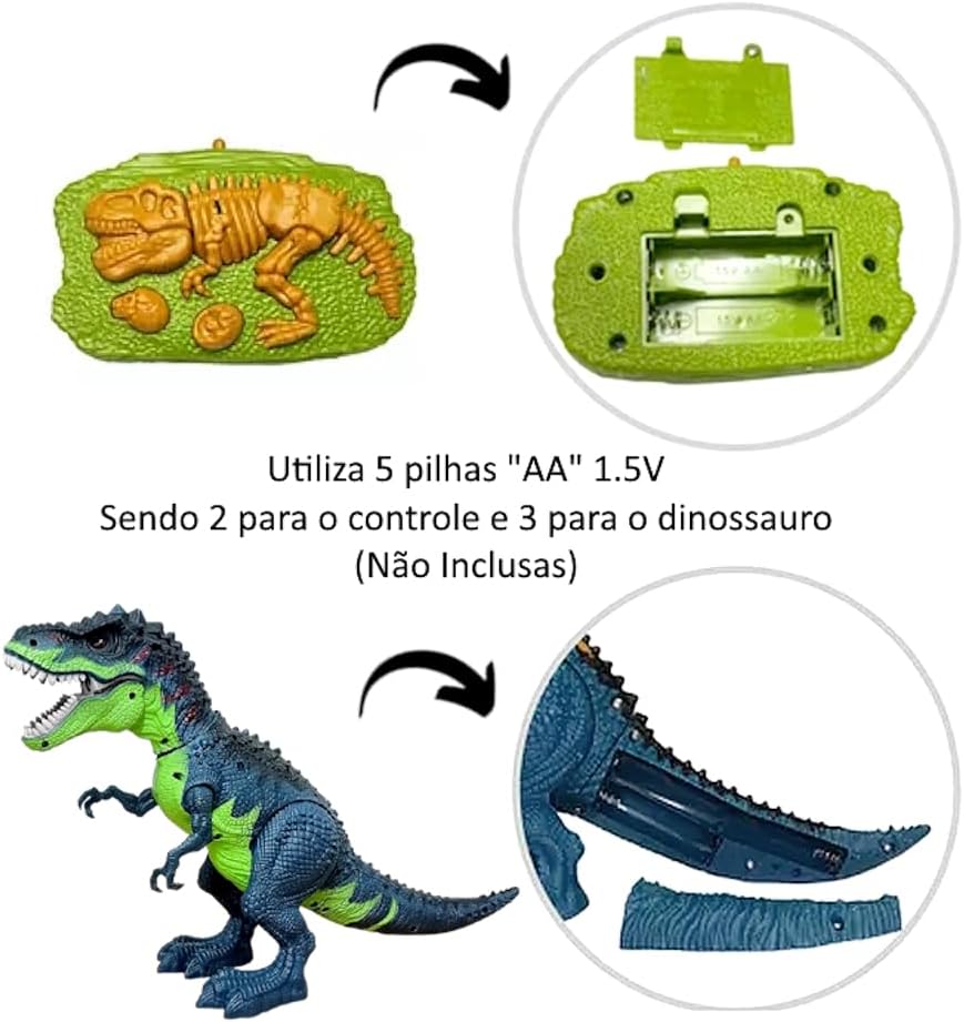 Dino Tiranossauro Rex de Controle Remoto com 40cm Bota Ovo e Solta Fumaça