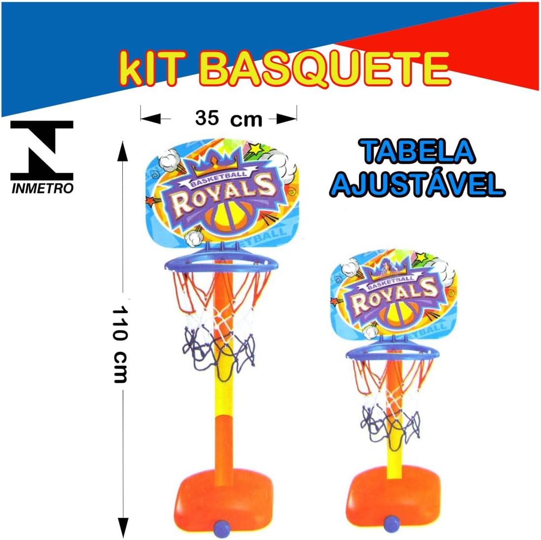 Kit Basquete Infantil Royals com Tabela, Suporte Ajustável, Bola e Bomba de Ar