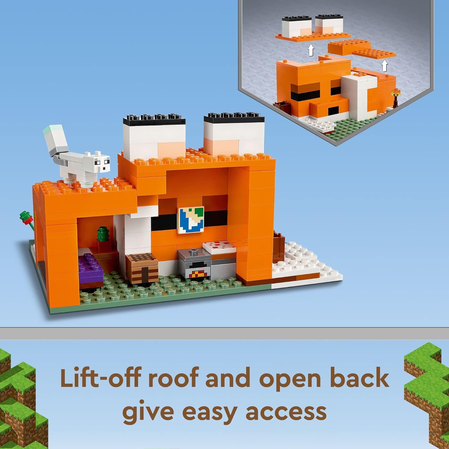 LEGO® Minecraft® – Pousada da Raposa, Brinquedo de Montar com Casa de Brinquedo e Toca da Raposa, Brinquedos Minecraft para Montar Casa, Jogo de Montar, Brinquedos para Crianças de 8 Anos 21178