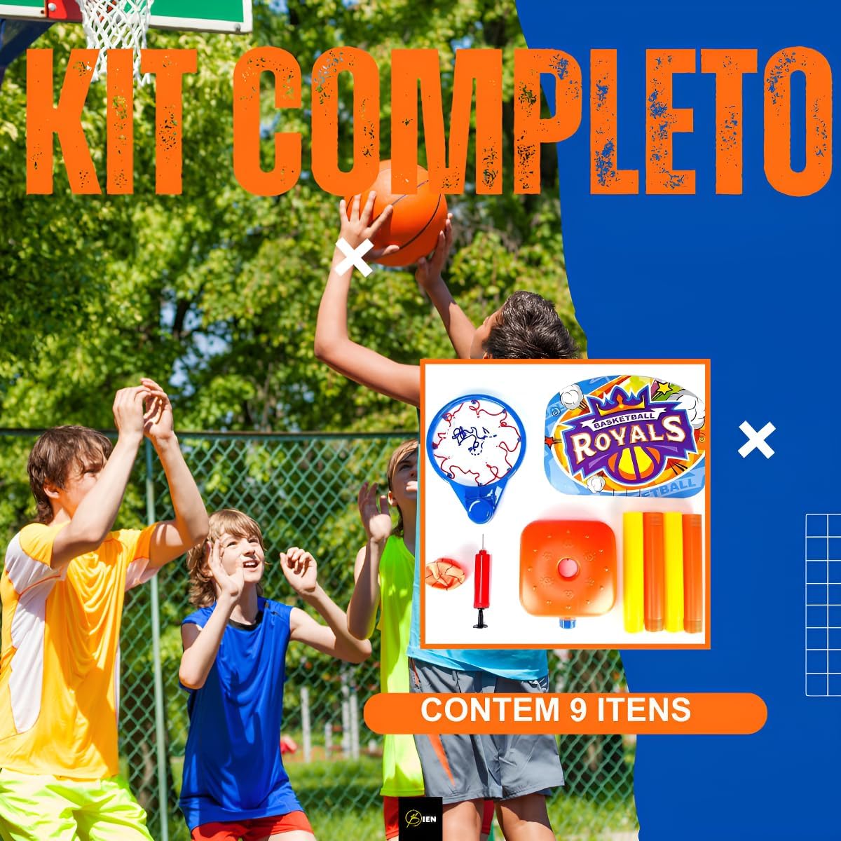 Kit Basquete Infantil Royals com Tabela, Suporte Ajustável, Bola e Bomba de Ar