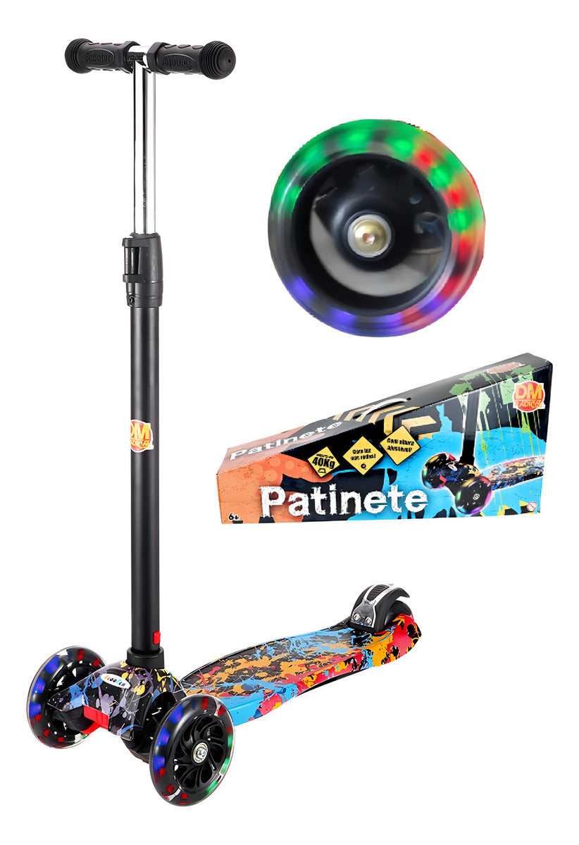 Patinete Infantil Radical Flash Com Luzes Em Todas As Rodas Paint cor preto DM Toys