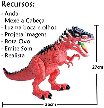 Dinossauro de Brinquedo que Bota Ovos Tiranossauro Rex que Anda com Som e Luz Vermelho