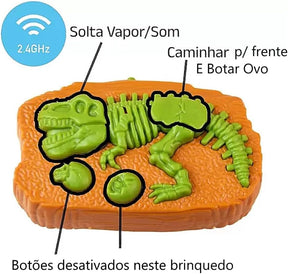 Dino Tiranossauro Rex de Controle Remoto com 40cm Bota Ovo e Solta Fumaça