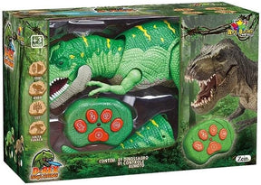 Dinossauro T-Rex de Controle Remoto Multifuncional, Verde, Brinquedo Eletrônico com Som e Luz, Controles de som e movimento