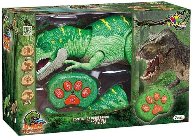 Dinossauro T-Rex de Controle Remoto Multifuncional, Verde, Brinquedo Eletrônico com Som e Luz, Controles de som e movimento