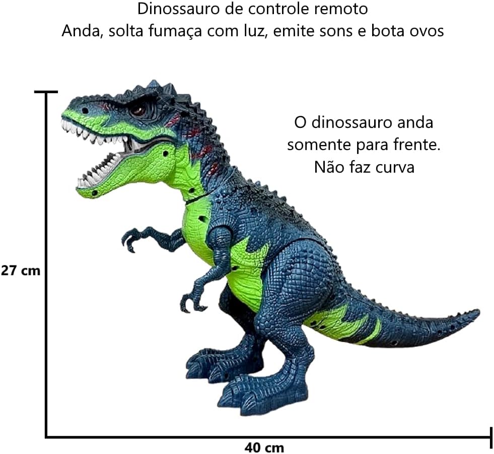 Dino Tiranossauro Rex de Controle Remoto com 40cm Bota Ovo e Solta Fumaça