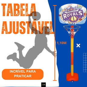 Kit Basquete Infantil Royals com Tabela, Suporte Ajustável, Bola e Bomba de Ar