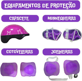 Patins Infantil 4 Rodas Com Luzes LED – Ajustável Com Estampa De Arco-Íris Bota Roxa Com Trava De Segurança e Conforto Ideal Para Crianças Em Início De Aprendizado 35 a 38