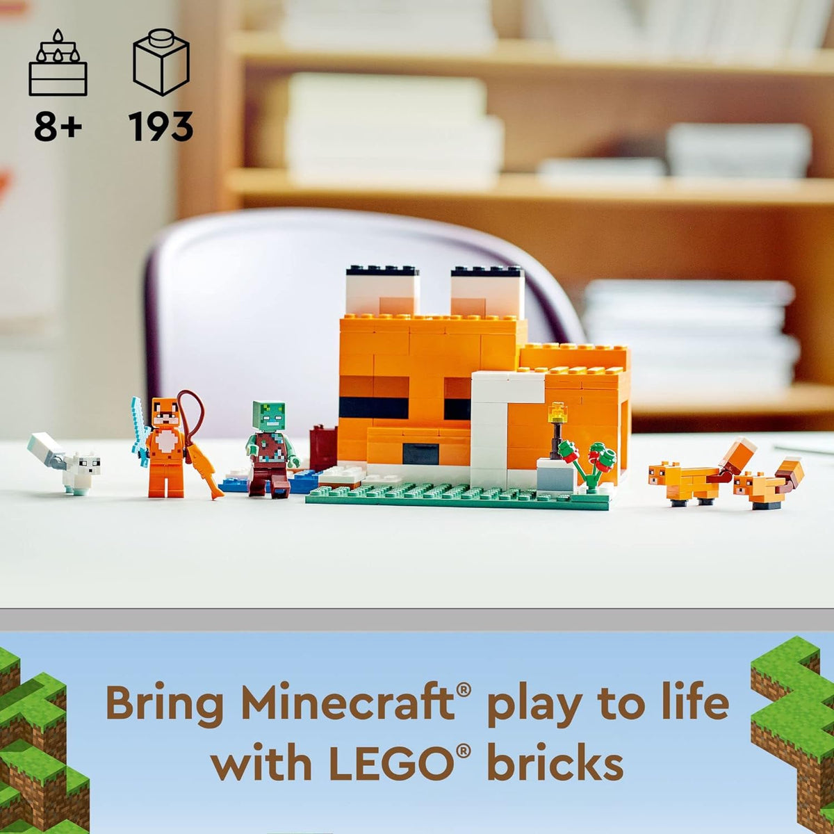 LEGO® Minecraft® – Pousada da Raposa, Brinquedo de Montar com Casa de Brinquedo e Toca da Raposa, Brinquedos Minecraft para Montar Casa, Jogo de Montar, Brinquedos para Crianças de 8 Anos 21178